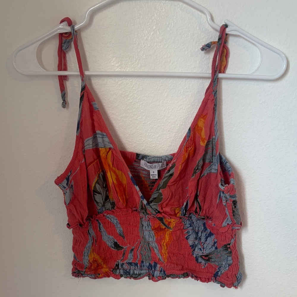 Patrons of Peace Red and Blue Floral Crop Top